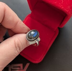 Vintage Handmade Labradorite Sterling Silver Oval Ring - Blue Flash Size 8 1/2